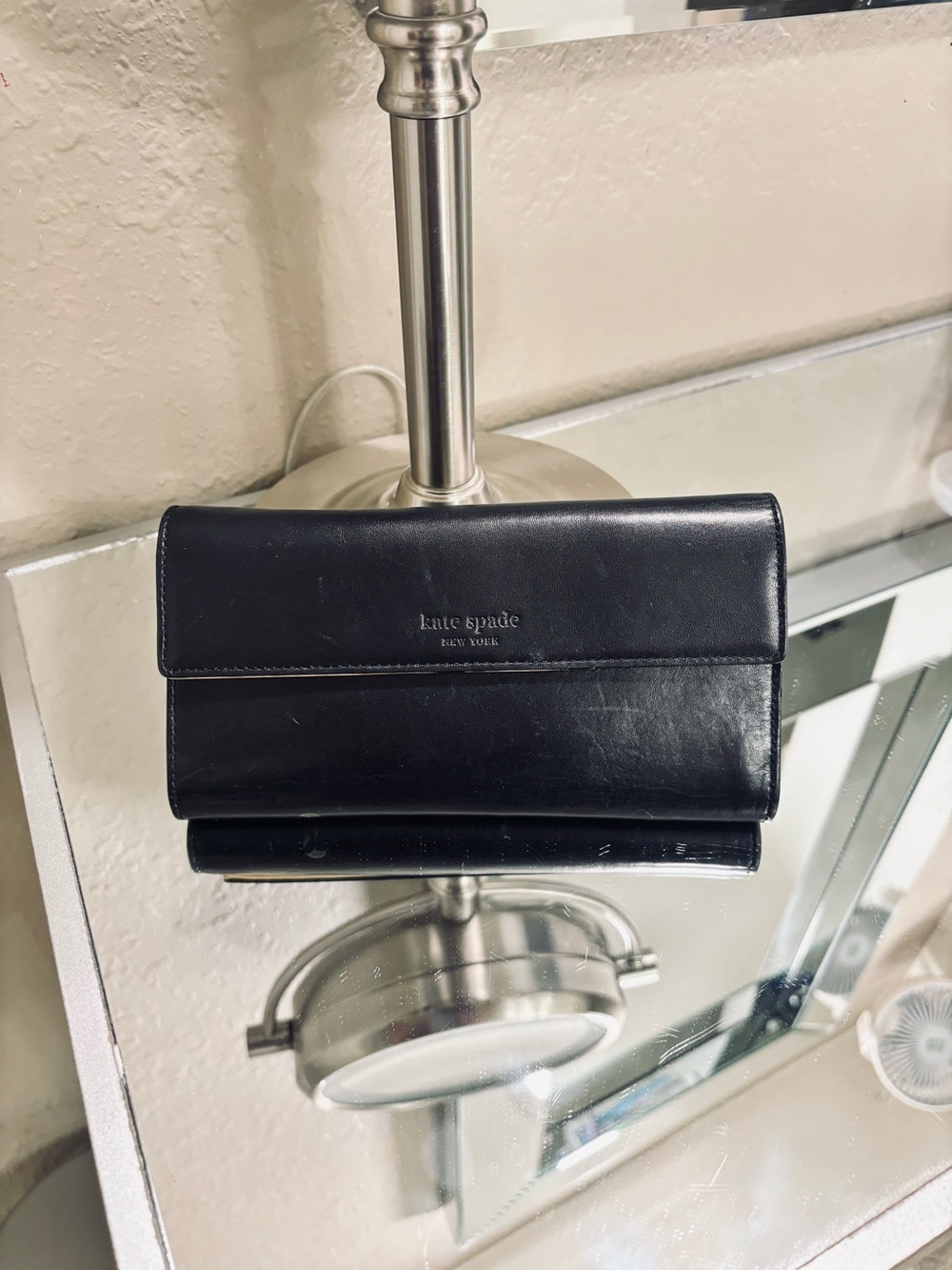 kate spade Black and beige Leather Wallet with Subtle Gold Trim